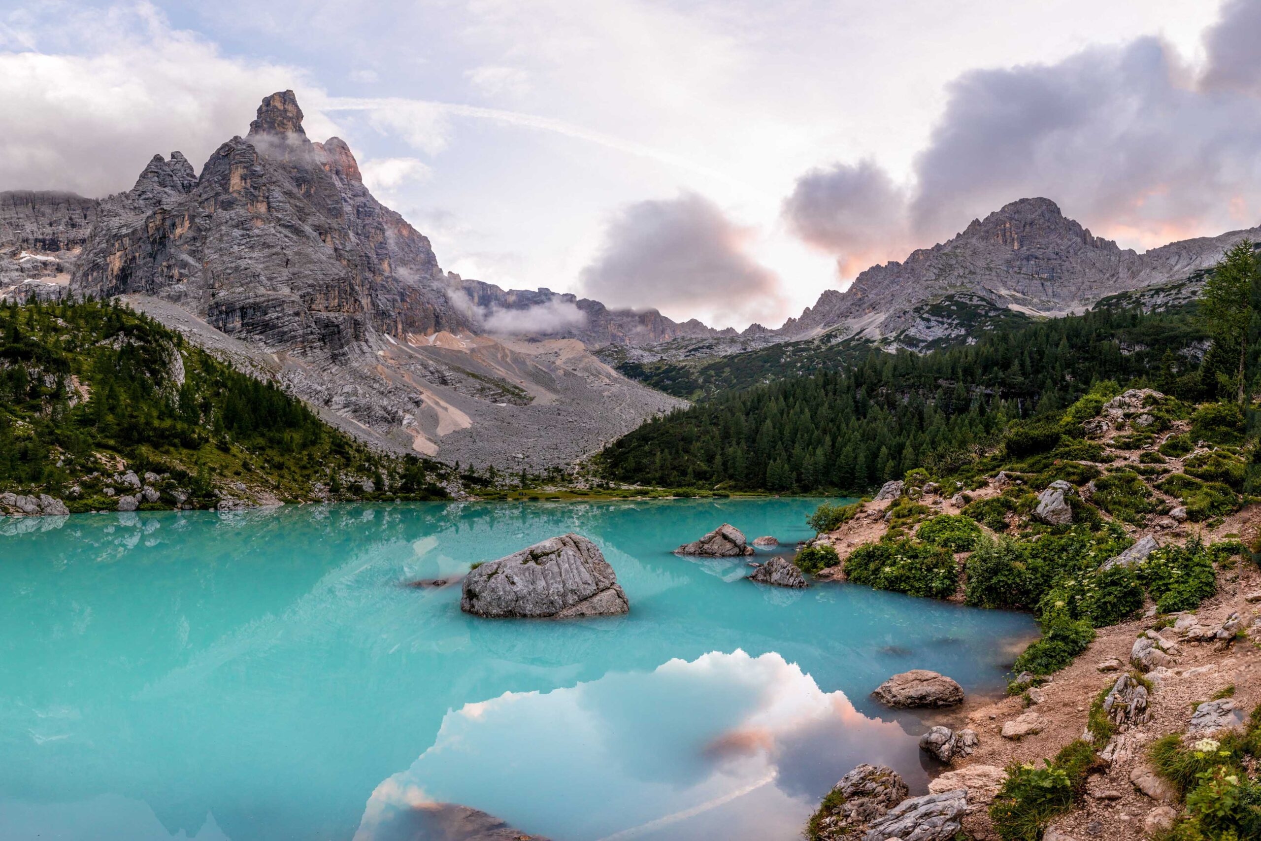 Milky blue lake in the Dolomites for an elopement